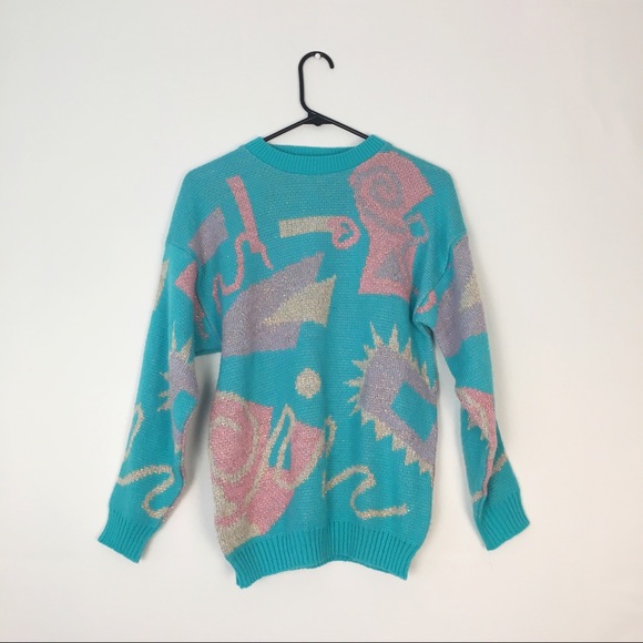 Vintage Pastel Pink Blue Graphic Sweater S